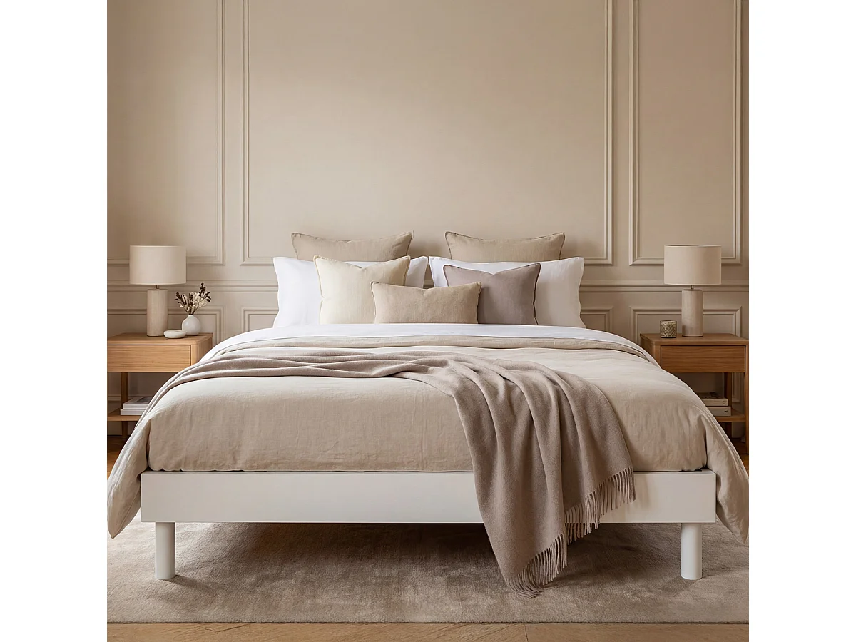 Ensemble Emeraude 140x190 cm + sommier bois blanc - Mousse mémoire - Ép. 24 cm