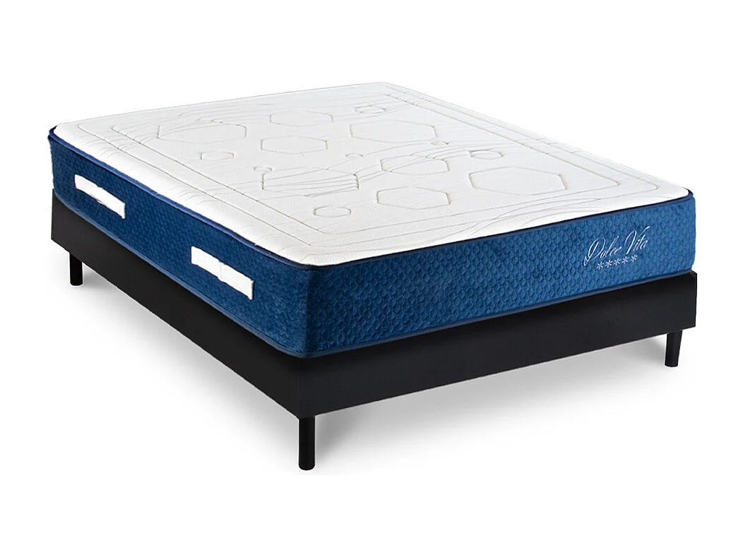 Ensemble Matelas Dolce Vita Ressorts ensachés Accueil mémoire 28cm et Sommier Bois Noir 140x200cm