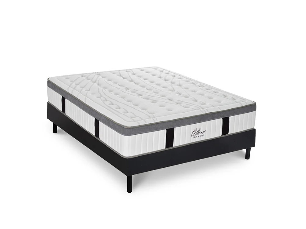 Ensemble Altesse 180x200 cm + sommier bois noir - Mousse HD mémoire - Ép. 26 cm