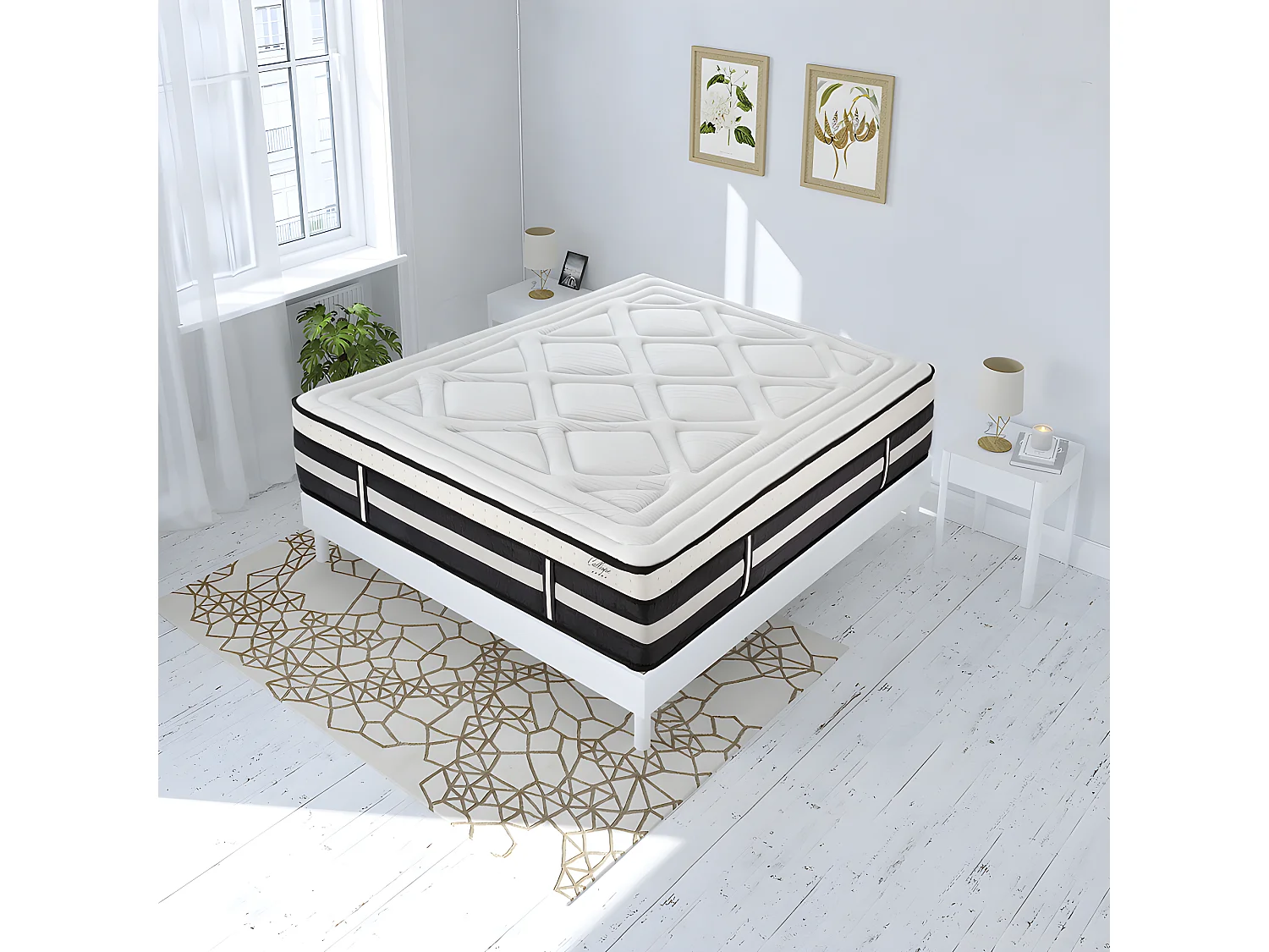 Matelas Calliope Mousse  Accueil Mémoire de forme et sommier kit bois blanc - 180 x 200 cm