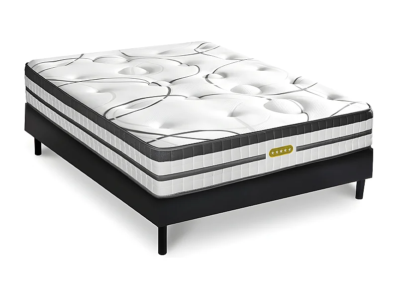 Ensemble sommier Bois Noir et Matelas Concorde Ressorts ensachés Accueil mémoire 26cm 180x200cm