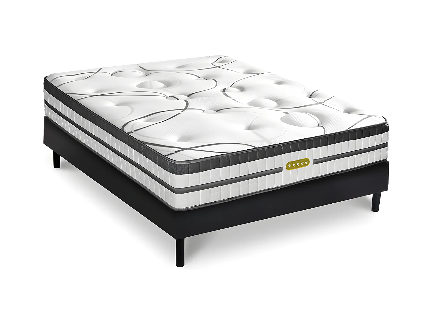 Ensemble sommier Bois Noir et Matelas Concorde Ressorts ensachés Accueil mémoire 26cm 180x200cm