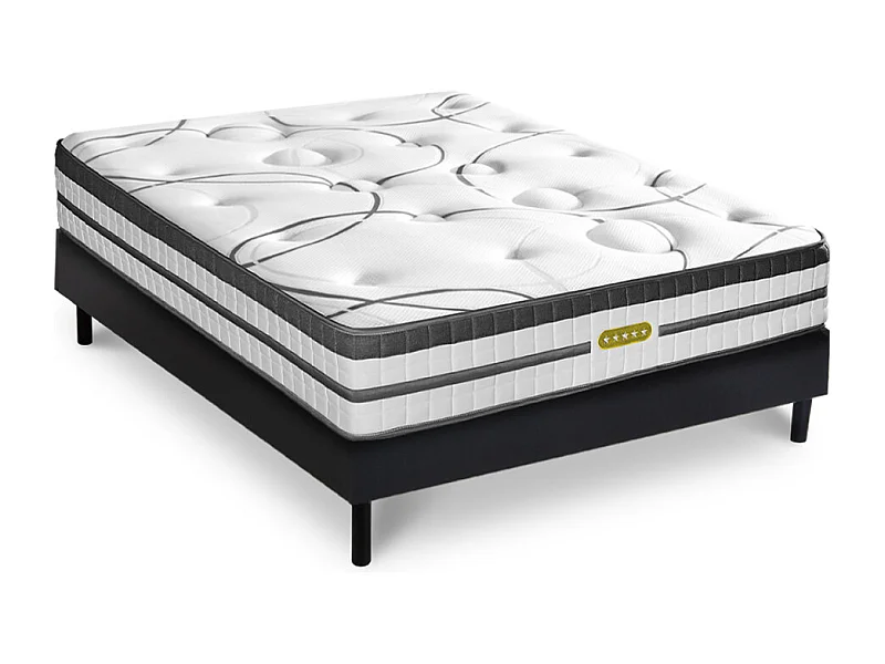 Ensemble sommier Bois Noir et Matelas Concorde Ressorts ensachés Accueil mémoire 26cm 180x200cm