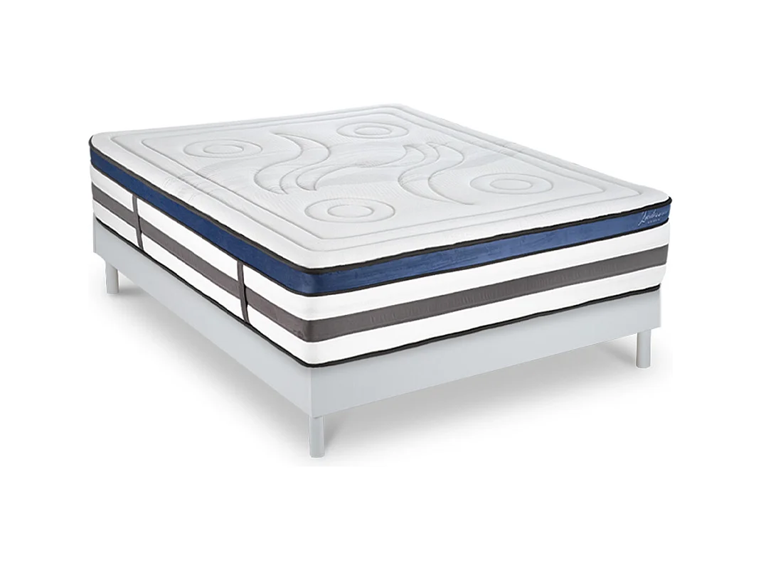 Ensemble Matelas Quintessence Mousse  Accueil Mémoire Cocooning 30cm et sommier bois blanc 140x200cm