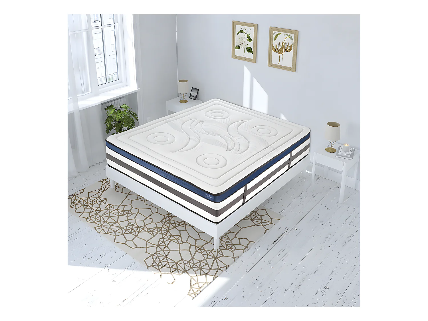 Ensemble Matelas Quintessence Mousse  Accueil Mémoire Cocooning 30cm et sommier bois blanc 140x200cm