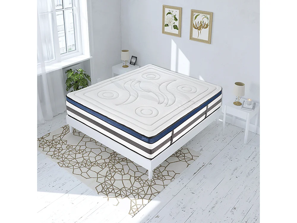 Ensemble Matelas Quintessence Mousse  Accueil Mémoire Cocooning 30cm et sommier bois blanc 140x200cm