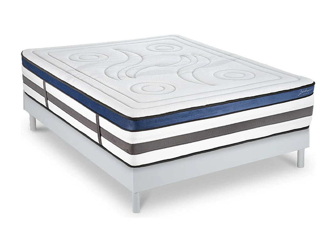Ensemble Matelas Quintessence Mousse  Accueil Mémoire Cocooning 30cm et sommier bois blanc 140x200cm