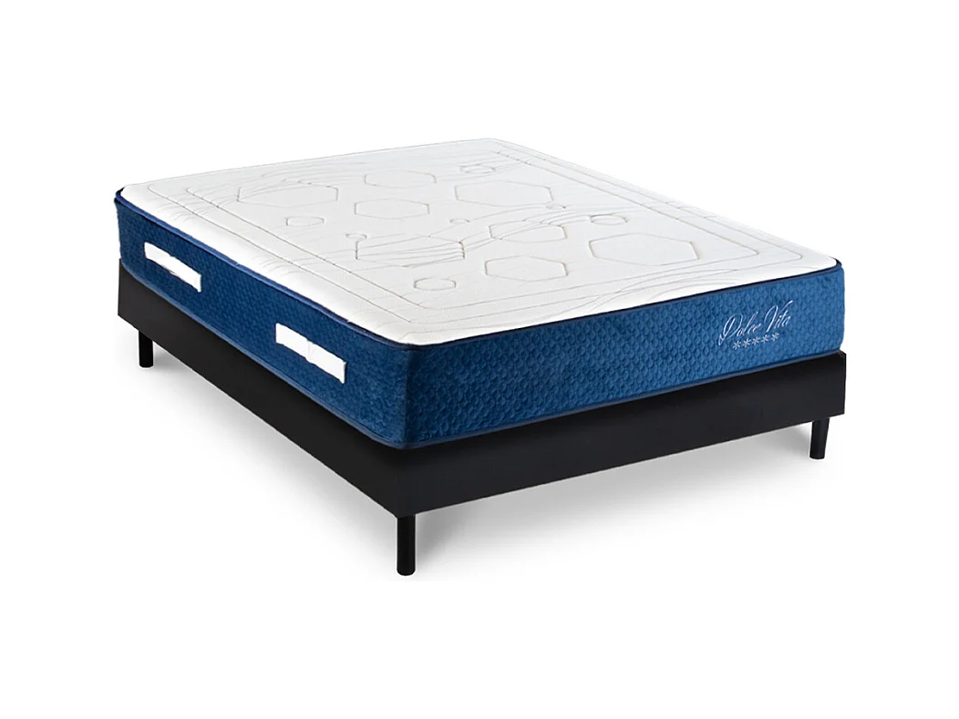 Ensemble Matelas Dolce Vita Ressorts ensachés Accueil mémoire 28cm et Sommier Bois Noir 180x200cm