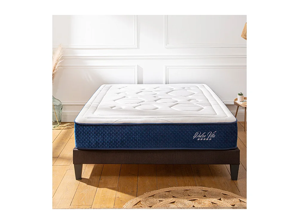 Ensemble Matelas Dolce Vita Ressorts ensachés Accueil mémoire 28cm et Sommier Bois Noir 180x200cm