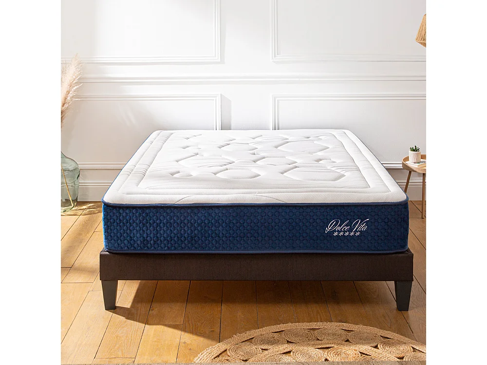 Ensemble Matelas Dolce Vita Ressorts ensachés Accueil mémoire 28cm et Sommier Bois Noir 180x200cm