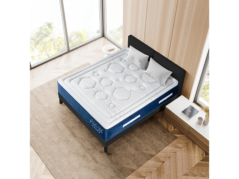 Ensemble Matelas Dolce Vita Ressorts ensachés Accueil mémoire 28cm et Sommier Bois Noir 180x200cm