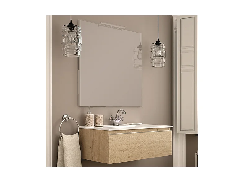 Meuble de salle de bain 80 cm simple vasque - 1 tiroir - sans miroir - PENA - bambou (chêne clair)