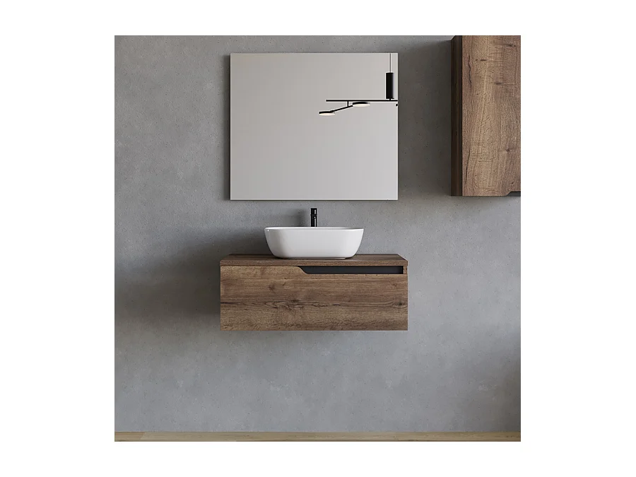 Meuble de salle de bain 80cm avec vasque à poser arrondie - 1 tiroir - tabaco (bois foncé) - CADIX