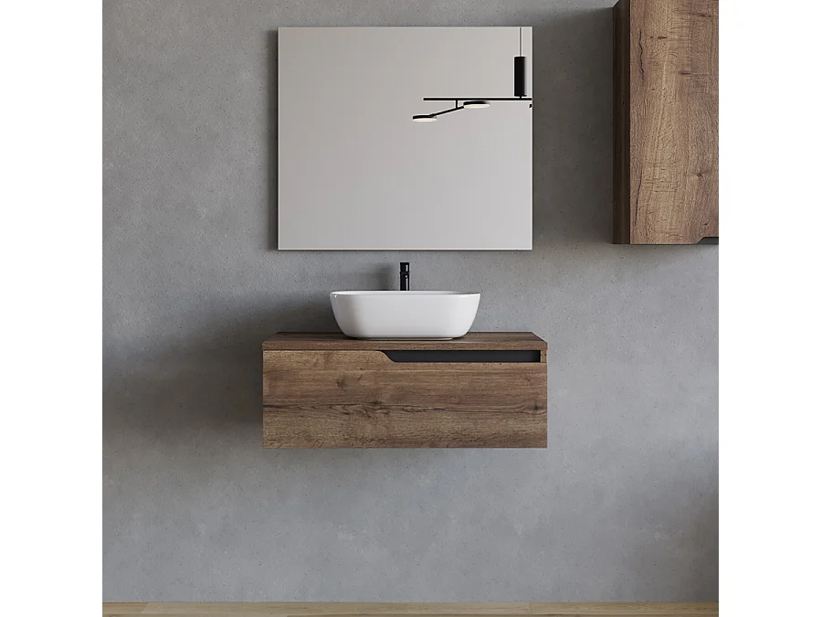Meuble de salle de bain 80cm avec vasque à poser arrondie - 1 tiroir - tabaco (bois foncé) - CADIX