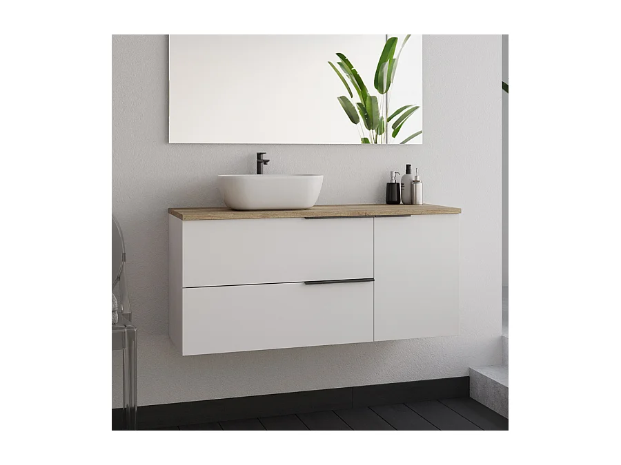 Meuble de salle de bain 100cm avec vasque à poser arrondie - sans miroir - blanc - KING