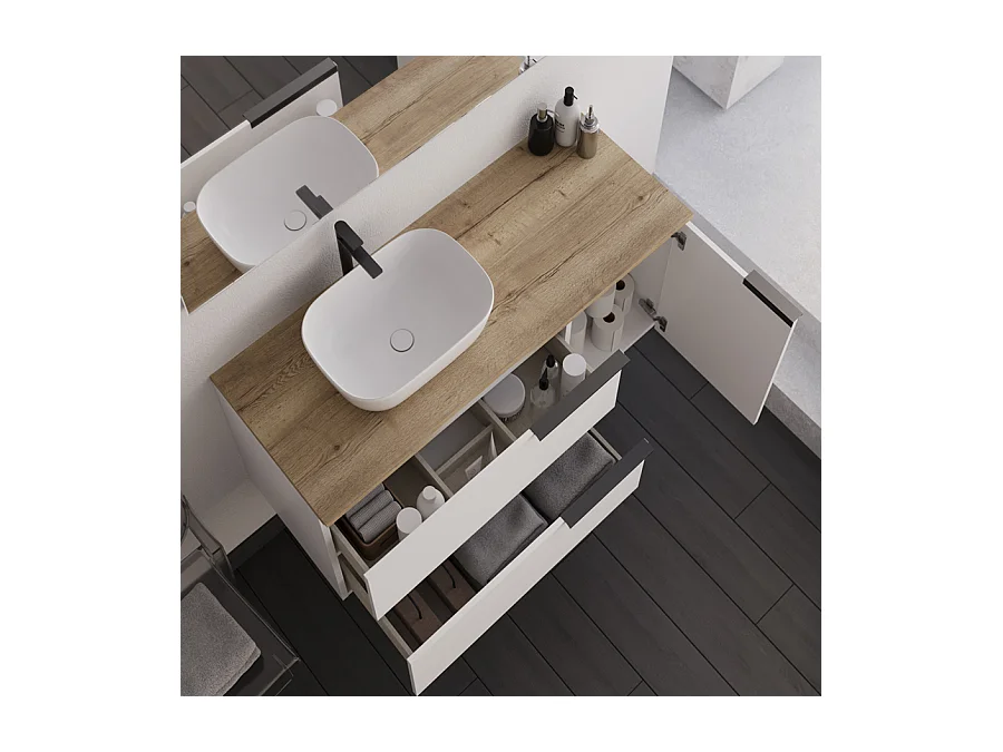 Meuble de salle de bain 100cm avec vasque à poser arrondie - sans miroir - blanc - KING