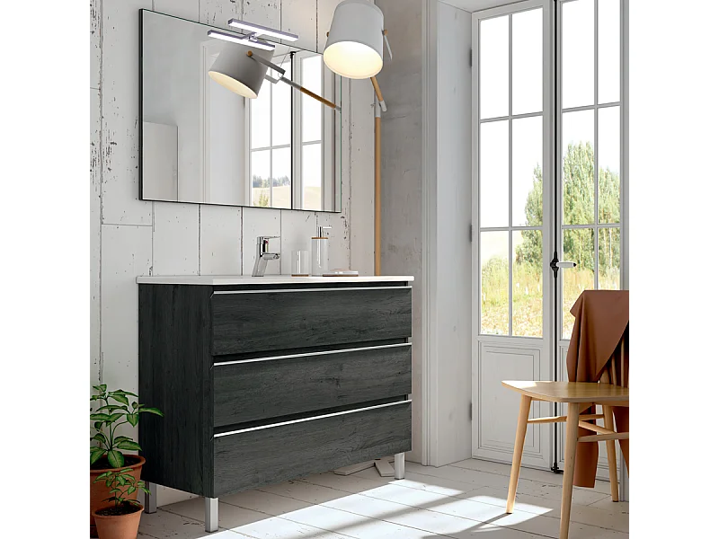 Meuble de salle de bain 60cm simple vasque - 3 tiroirs - PALMA - ebony (bois noir)