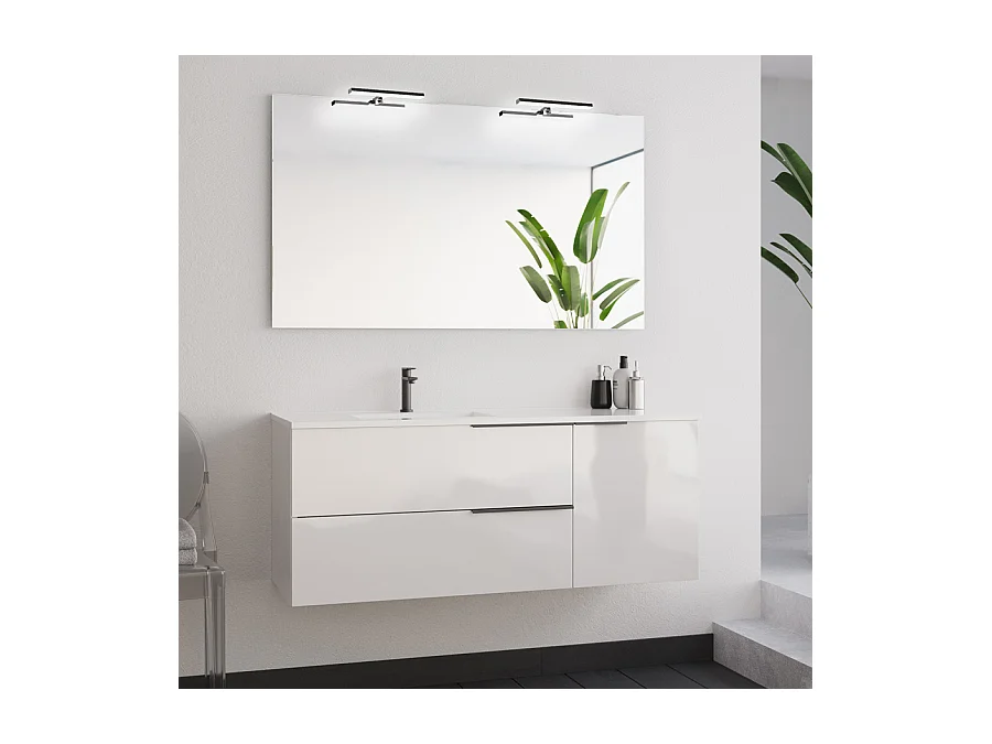 Meuble de salle de bain 120cm avec vasque déportée - 2 tiroirs- blanc - KING