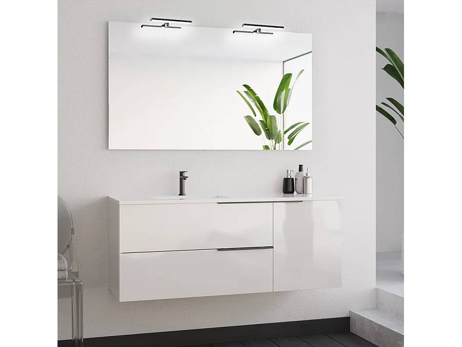 Meuble de salle de bain 120cm avec vasque déportée - 2 tiroirs- blanc - KING
