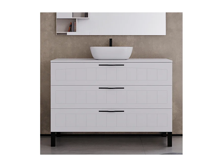 Meuble de salle de bain 120cm avec plateau et vasque à poser ovale - 3 tiroirs - blanc - CALA
