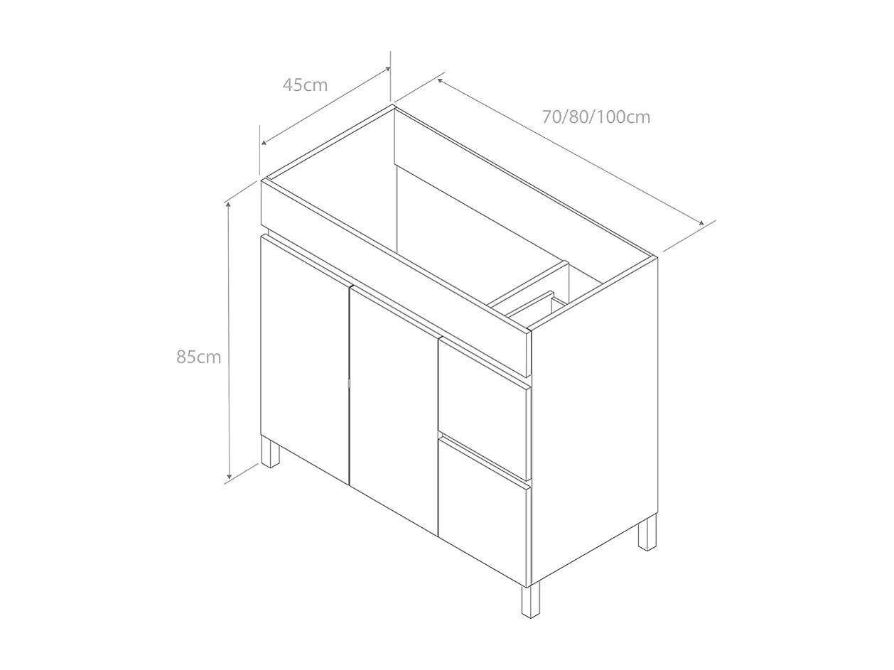 Meuble de salle de bain 70cm sur pieds avec plateau et une cuve à poser ronde - portes et tiroirs - cambrian (chêne clair) - HARO