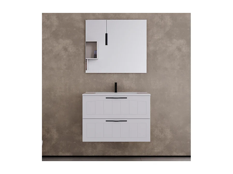 Meuble de salle de bain 80cm simple vasque - 2 tiroirs - blanc - PIA