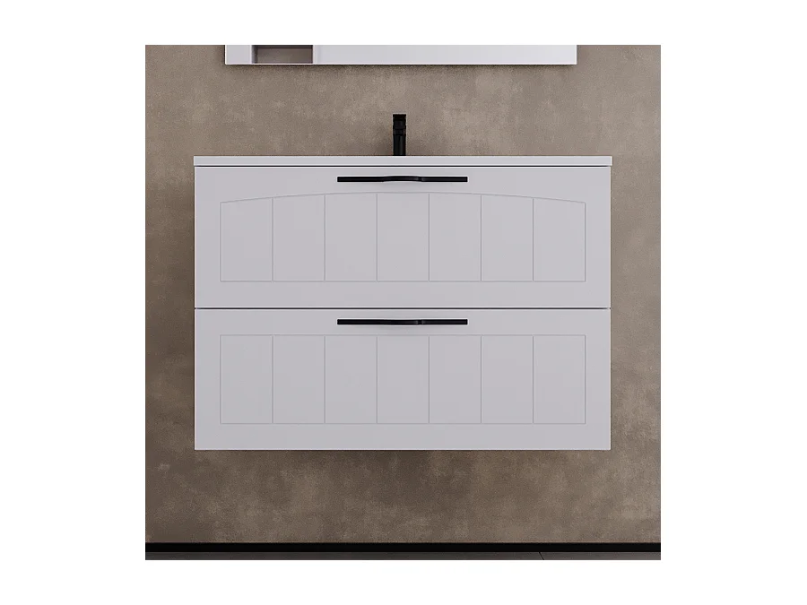 Meuble de salle de bain 80cm simple vasque - 2 tiroirs - blanc - PIA