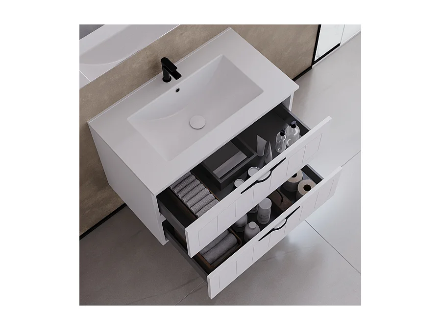 Meuble de salle de bain 80cm simple vasque - 2 tiroirs - blanc - PIA
