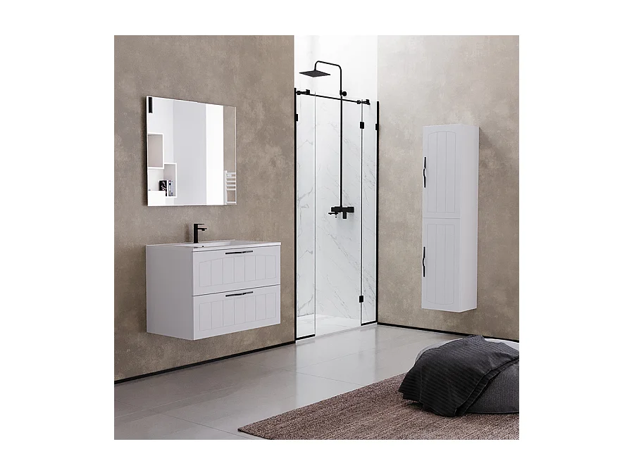 Meuble de salle de bain 80cm simple vasque - 2 tiroirs - blanc - PIA