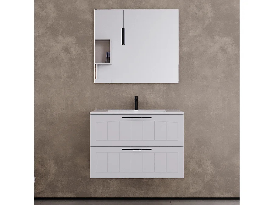 Meuble de salle de bain 80cm simple vasque - 2 tiroirs - blanc - PIA