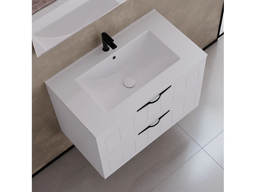 Meuble de salle de bain 80cm simple vasque - 2 tiroirs - blanc - PIA