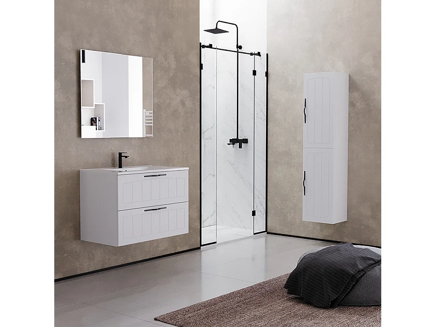 Meuble de salle de bain 80cm simple vasque - 2 tiroirs - blanc - PIA