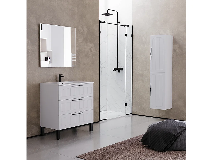 Meuble de salle de bain 70cm simple vasque - 3 tiroirs - sans miroir - blanc - CALA