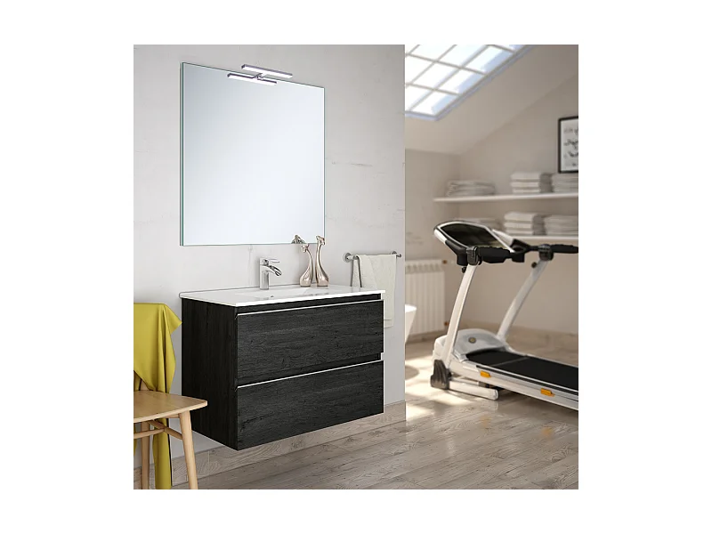 Meuble de salle de bain 70cm simple vasque - 2 tiroirs - BALEA - ebony (bois noir)