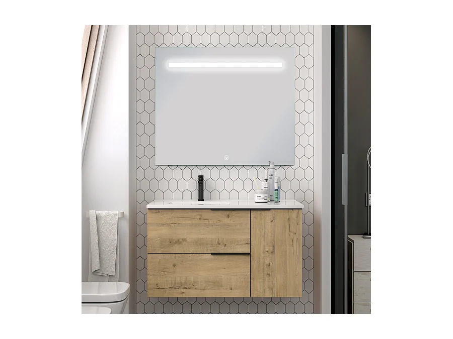 Meuble de salle de bain vasque déportée - KING et miroir Led STAM - 80cm