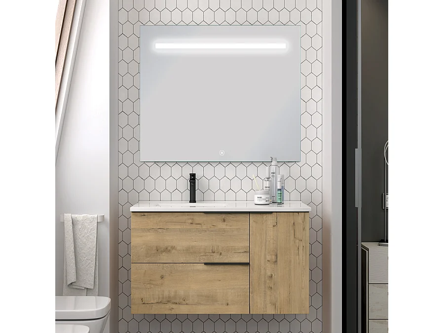 Meuble de salle de bain vasque déportée - KING et miroir Led STAM - 80cm