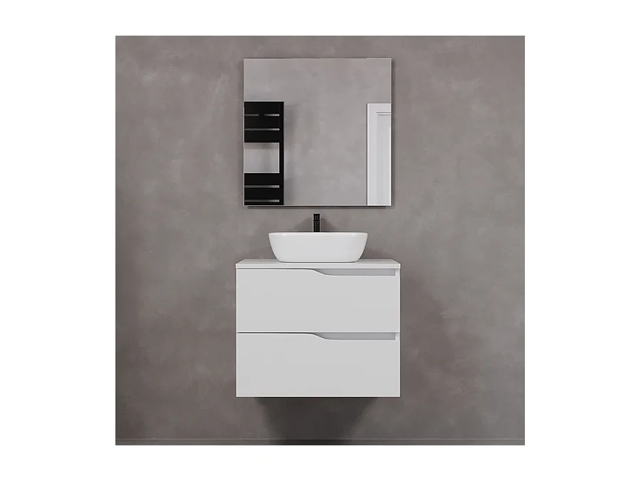 Meuble de salle de bain 60cm avec plateau et vasque à poser zeus - 2 tiroirs - blanc - LUNA