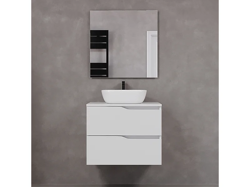 Meuble de salle de bain 60cm avec plateau et vasque à poser zeus - 2 tiroirs - blanc - LUNA