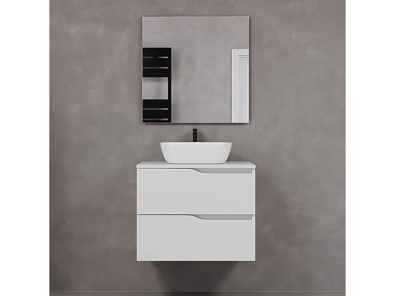 Meuble de salle de bain 60cm avec plateau et vasque à poser zeus - 2 tiroirs - blanc - LUNA