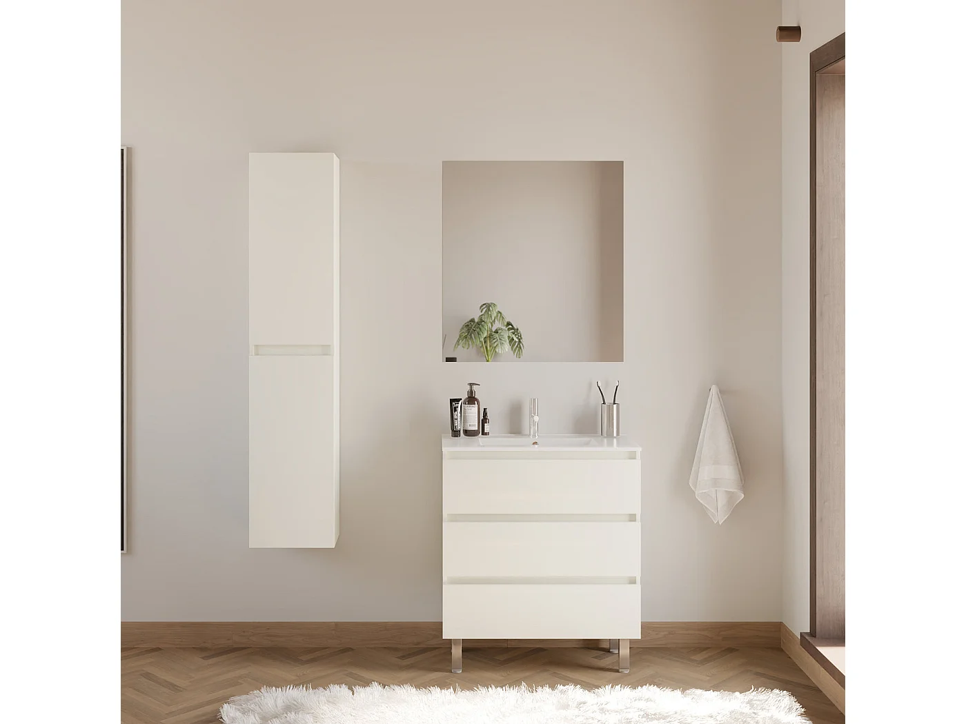 Meuble de salle de bain 60cm simple vasque - 3 tiroirs - blanc - MAYOR