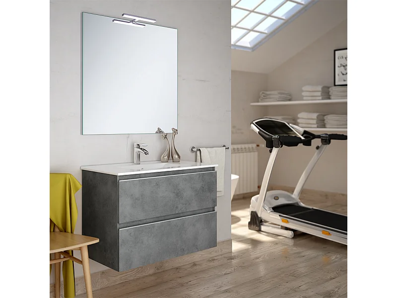 Meuble de salle de bain 60cm simple vasque - 2 tiroirs - BALEA - ciment (gris)