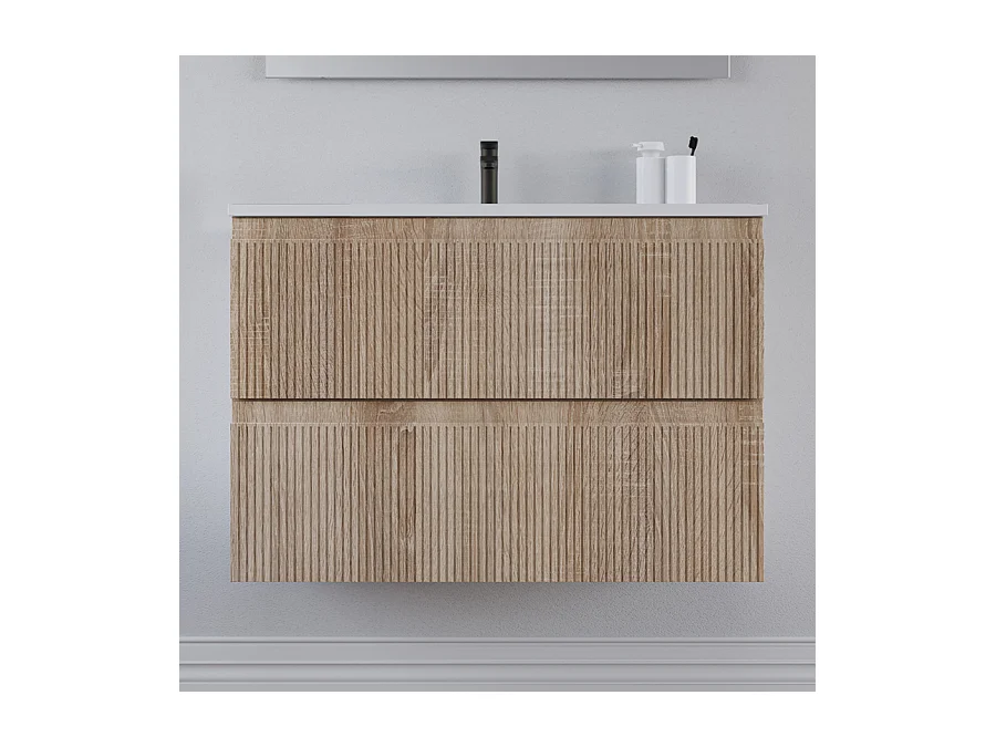 Meuble de salle de bain 80cm avec plan simple vasque - sans miroir - 2 tiroirs - cambrian (chêne clair) - RIBERA