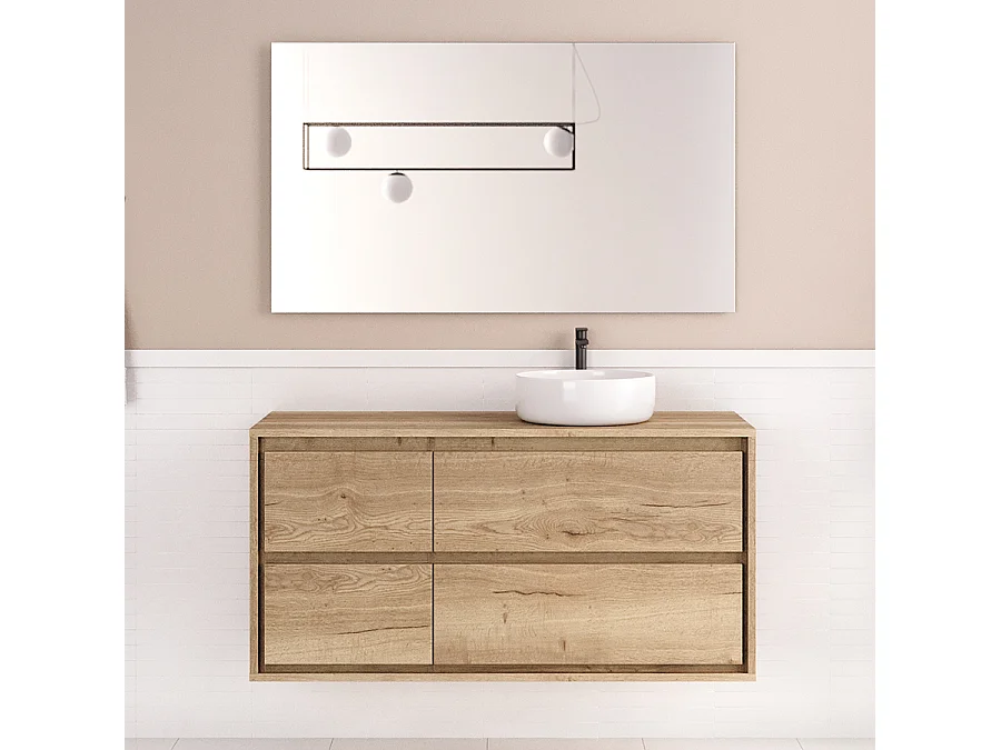 Meuble de salle de bain 120cm avec vasque à poser ronde - 4 tiroirs - roble sanctuary (chêne clair) - ETIO
