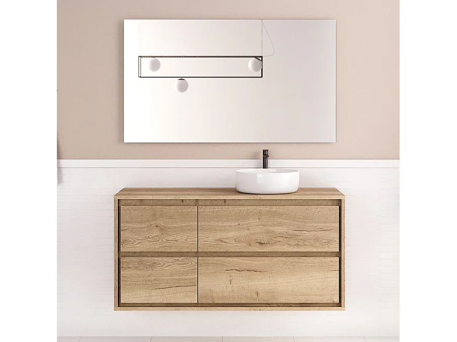 Meuble de salle de bain 120cm avec vasque à poser ronde - 4 tiroirs - roble sanctuary (chêne clair) - ETIO