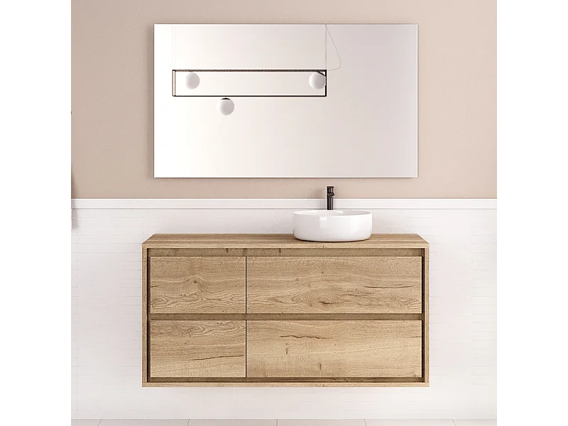 Meuble de salle de bain 120cm avec vasque à poser ronde - 4 tiroirs - roble sanctuary (chêne clair) - ETIO