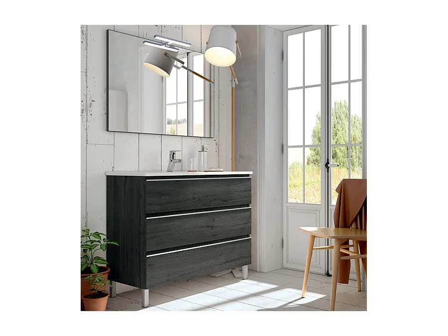 Meuble de salle de bain 70cm simple vasque - 3 tiroirs - PALMA - ebony (bois noir)