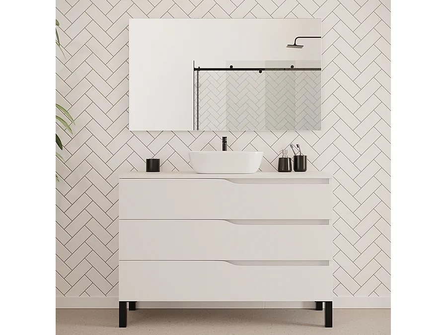Meuble de salle de bain 120cm avec plateau et vasque à poser zeus - 3 tiroirs - blanc - MATA