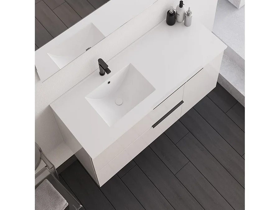 Meuble de salle de bain 100cm avec vasque déportée - 2 tiroirs - sans miroir - blanc - KING