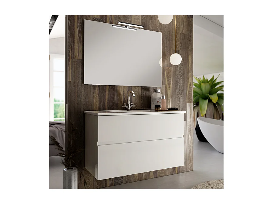 Meuble de salle de bain 70cm simple vasque - 2 tiroirs - MIG MIG - blanc