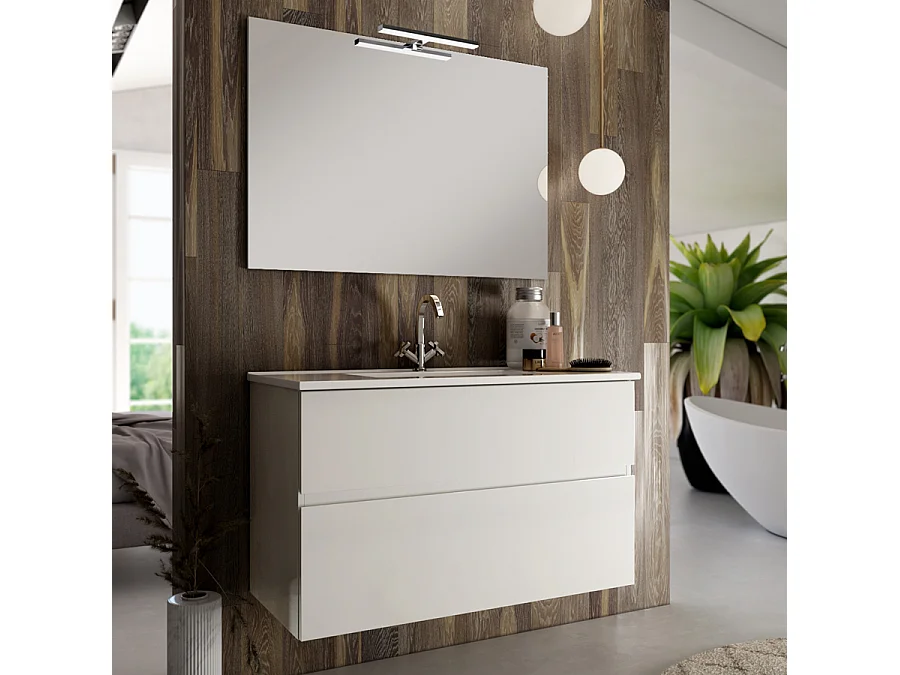 Meuble de salle de bain 70cm simple vasque - 2 tiroirs - MIG MIG - blanc